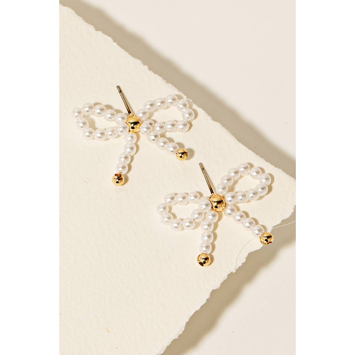 Pearl Beaded Ribbon Bow Stud