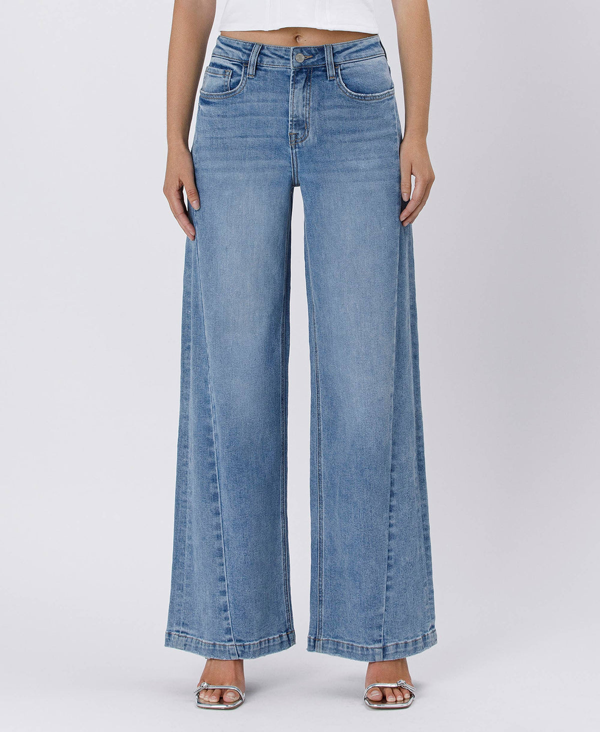 High Rise Seam Detail Palazzo Jeans