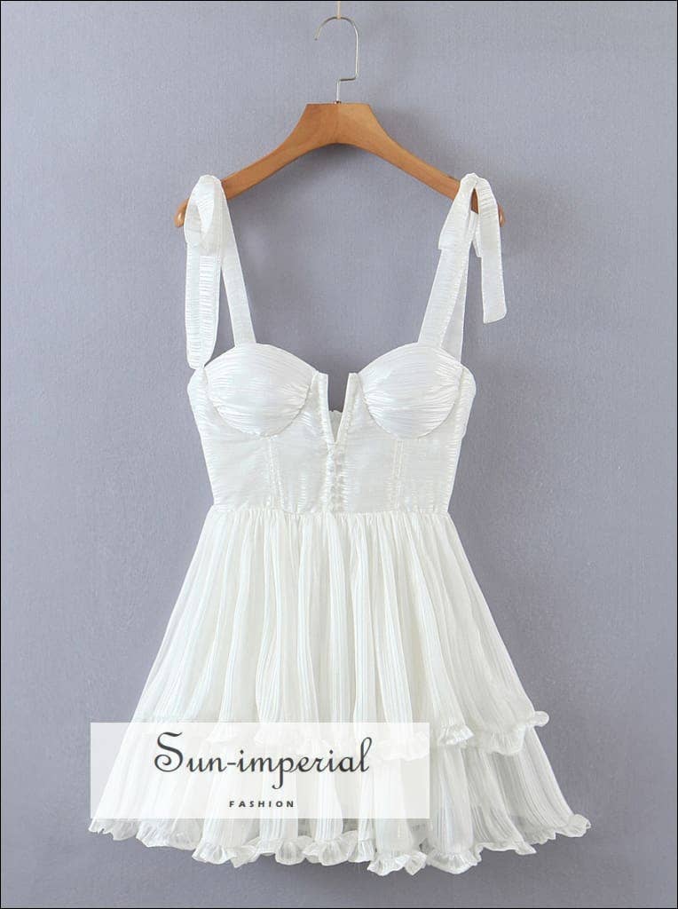 Tie Cami Strap Spliced Neck Corset Mini Dress