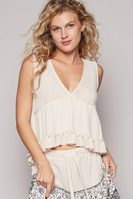 Sleeveless V-Neck Mini Babydoll Top