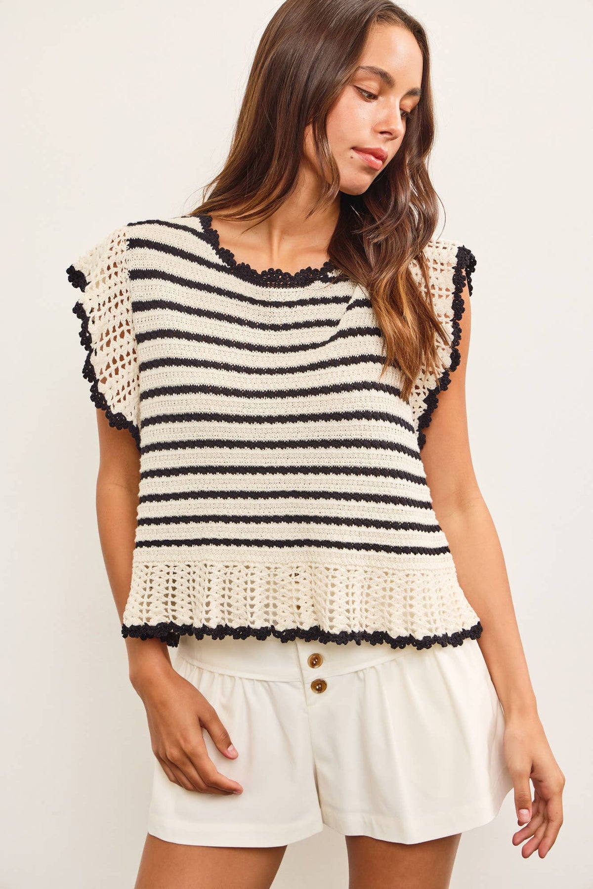 Ruffle Sleeve Striped Sweater Top