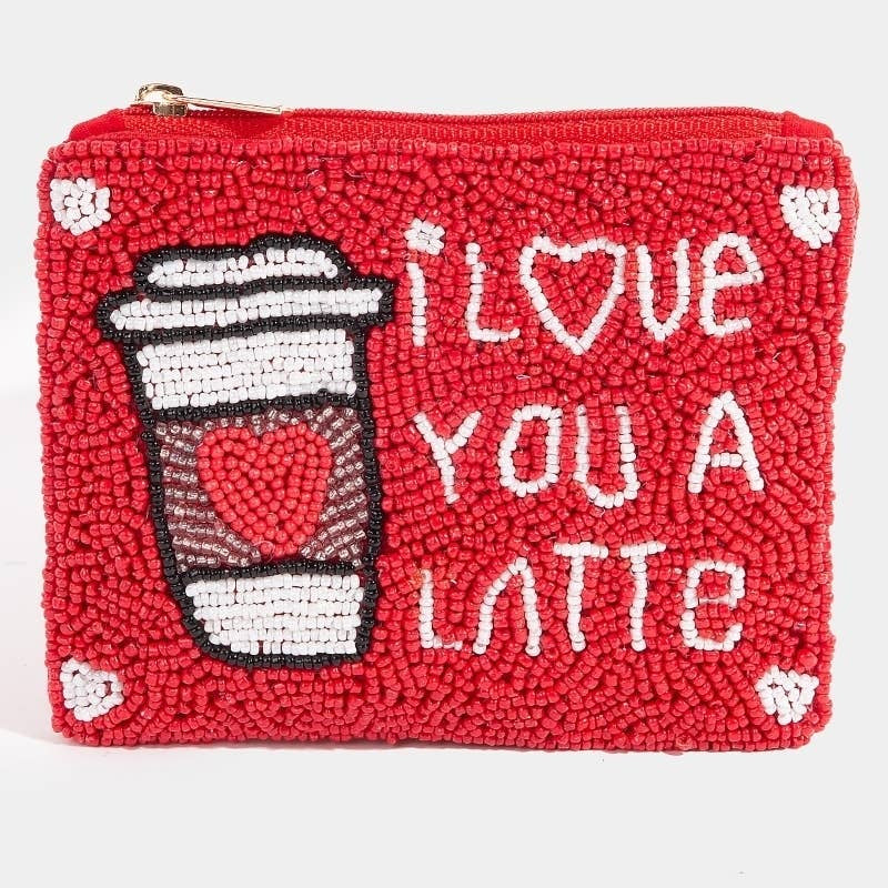 I Love You A Latte Beaded Coin Purse