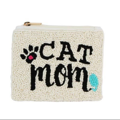 Cat Mom Beaded Coin Purse