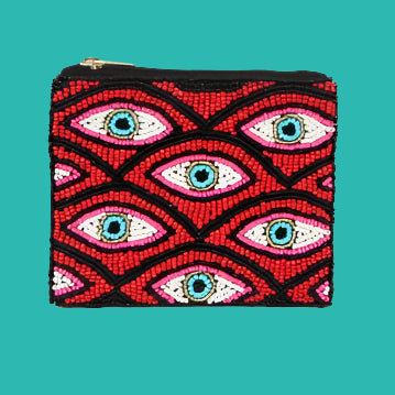 Evil Eye Beaded Coin Purse