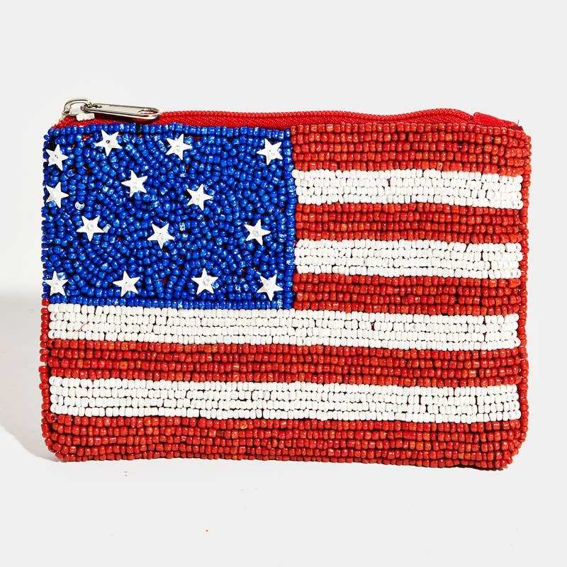 American Flag Beaded Coin Purse