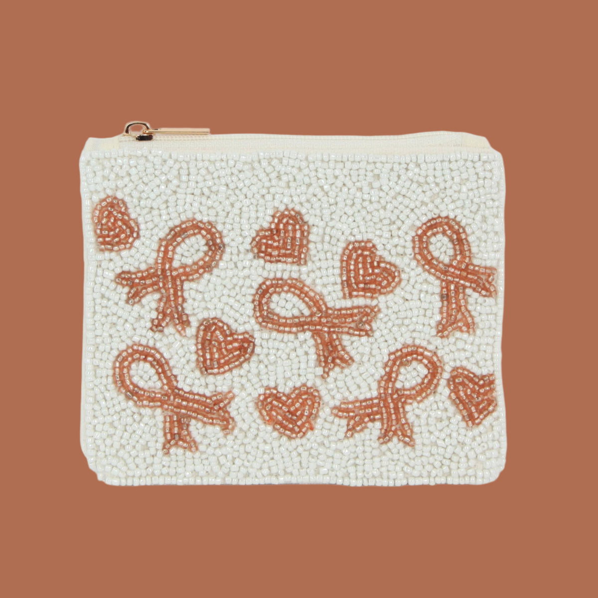 Heart Breast Cancer Beaded Coin Purse