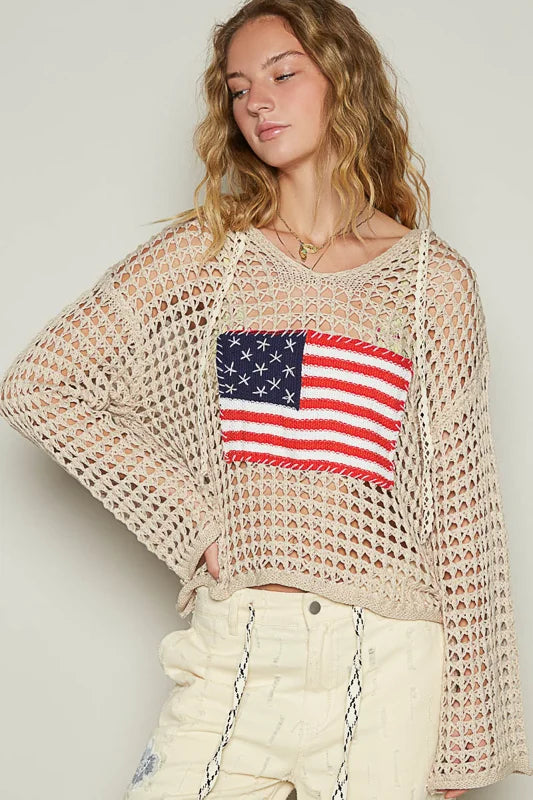 American Flag Hoodie Sweater Top