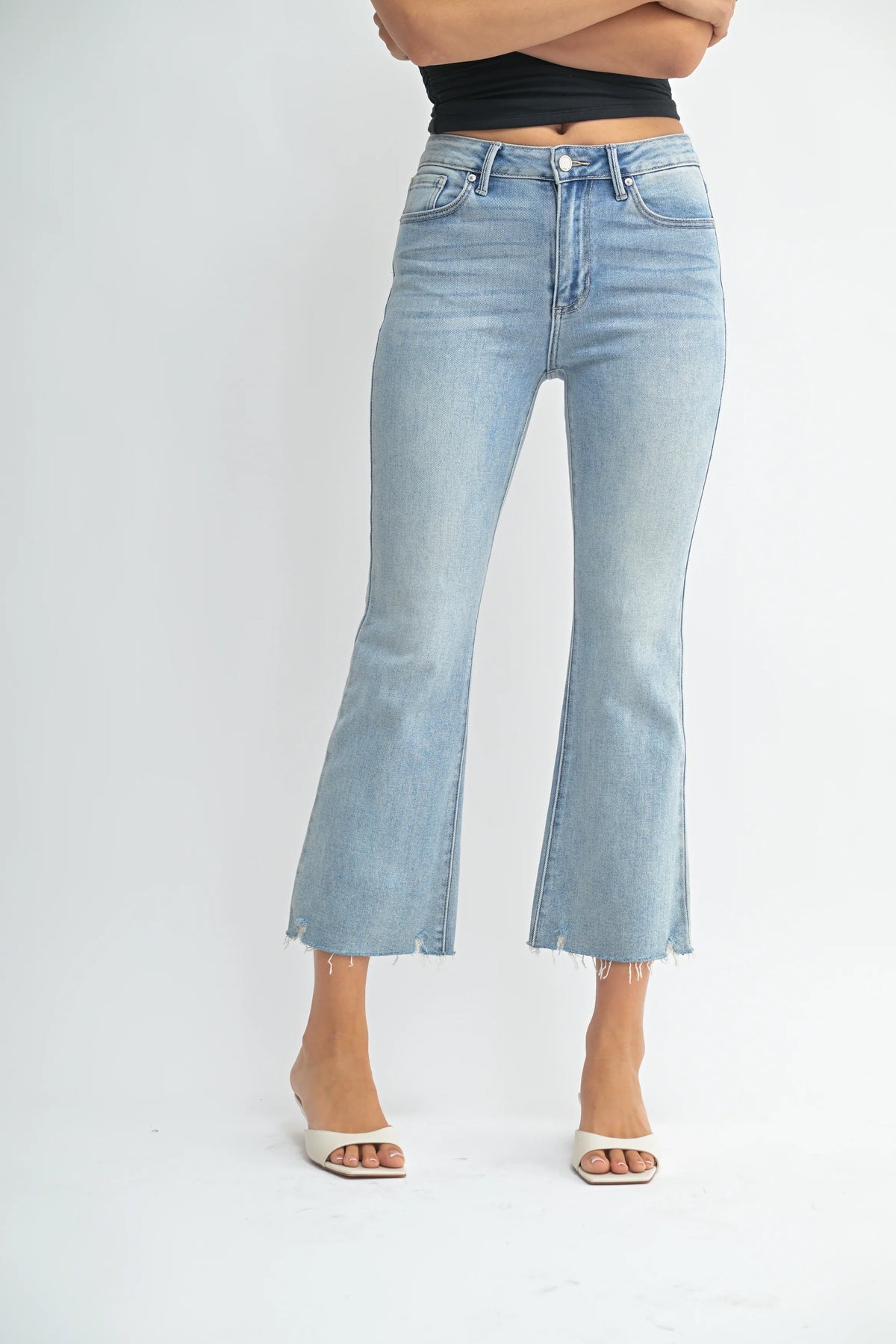 Crop Flare Distressed Hem Jeans